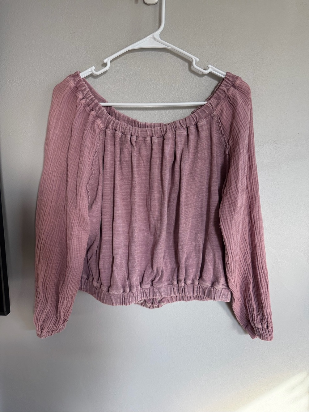 We the Free Parfait Bubble Top Dried Currant Top Cotton S Cropped Off Shoulder